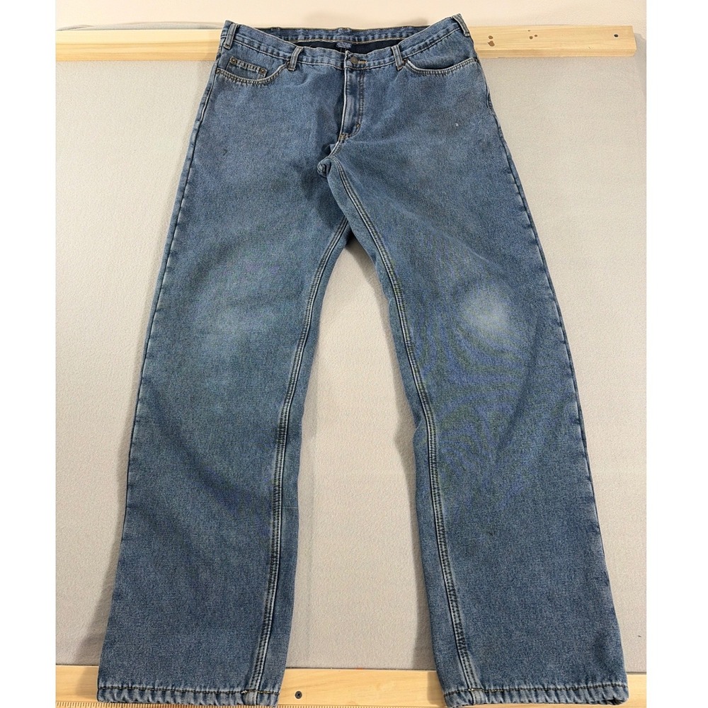 Fleece Lined Straight Leg Denim Jeans Mens 38x36 Blue Medium Wash Work Pants